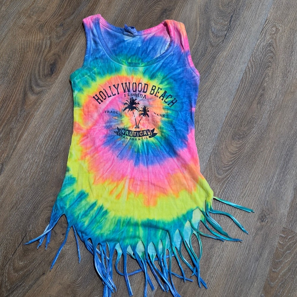 Happy Kids Hollywood Beach Florida Tie Dye Fringe Swimsuit Cover Up Size 4-6 L